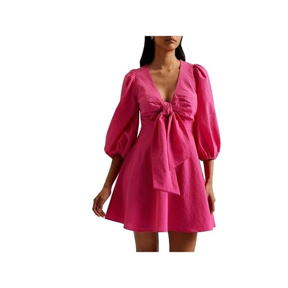 Ted Baker Women's Pink Jozelyn Seersucker Tie Front Mini Dress Size 6 US New - Picture 3 of 7